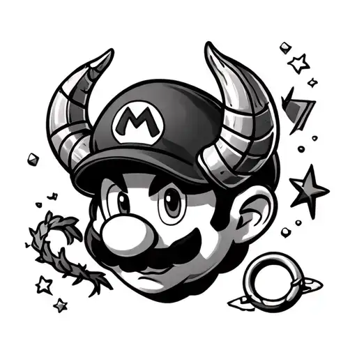Mario bro, sonic, ps buttons, Nintendo buttons, Skyrim Viking style horns, vines, stars, rings. tattoo design idea