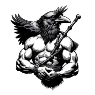 designs on wood carving crow muscular  bagpiper playing the bagpipes baldblack beard tattoo design idea