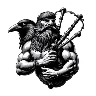 designs on wood carving crow muscular  bagpiper playing the bagpipes baldblack beard tattoo design idea