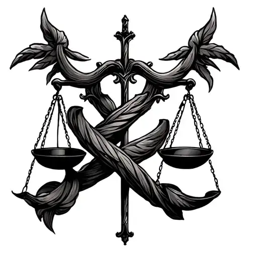 Scales Justice cross intertwined tattoo design idea