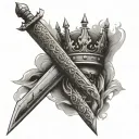 Crown, Sword, Fire, "you do not yield" written in a sword tattoo design idea