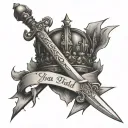 Crown, Sword, Fire, "you do not yield" written in a sword tattoo design idea