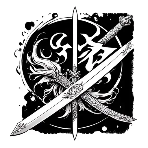 Mulan SWORD with symbol love brave true devotion to family tattoo design idea