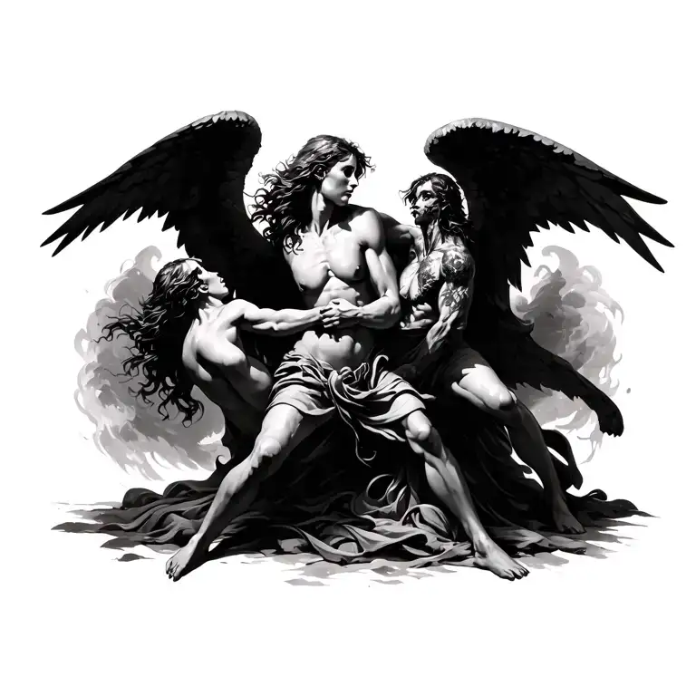 angels fighting demons tattoo design idea