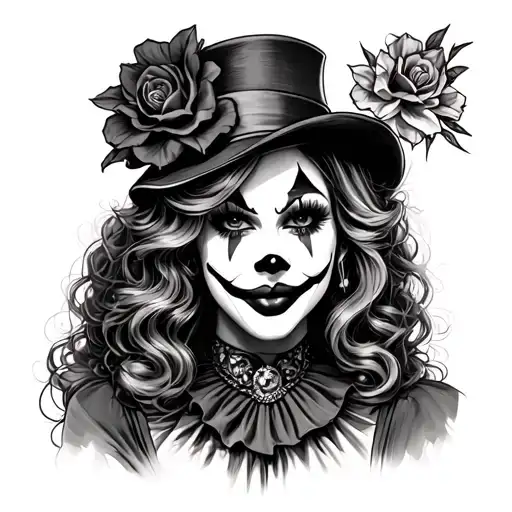 clown gangster hot latina woman with gamble style inspired tattoo design idea