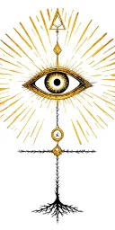 Place an all-seeing eye above the Tree of Life, glowing within a triangle or sacred geometry. Use rays or light to show  tattoo design idea