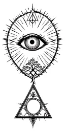 Place an all-seeing eye above the Tree of Life, glowing within a triangle or sacred geometry. Use rays or light to show  tattoo design idea
