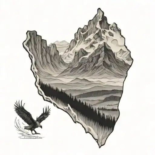 Black and white, sketchy style of a north wales rocky mountain range. The tattoo should be a half sleeve from shoulder,  tattoo design idea