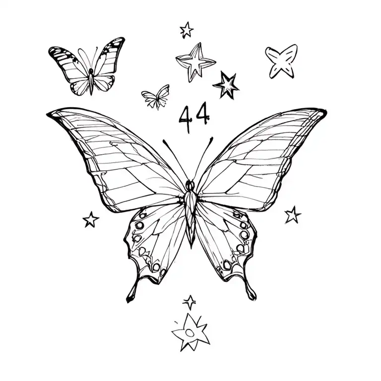 butterflies and stars with 444 written tattoo design idea