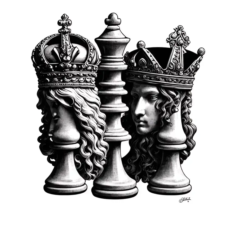 king and queen chess pieces tattoo design idea