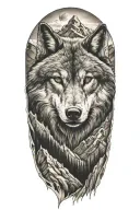 wolf and mountains tattoo design idea