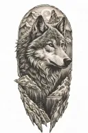 wolf and mountains tattoo design idea