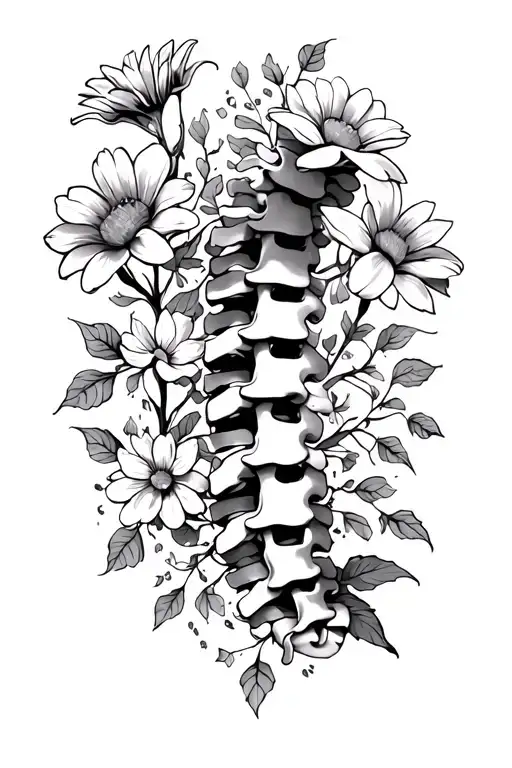 spinal vertabres with flowers growing out of them tattoo design idea
