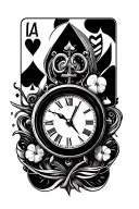 time clock with playing cards tattoo design idea
