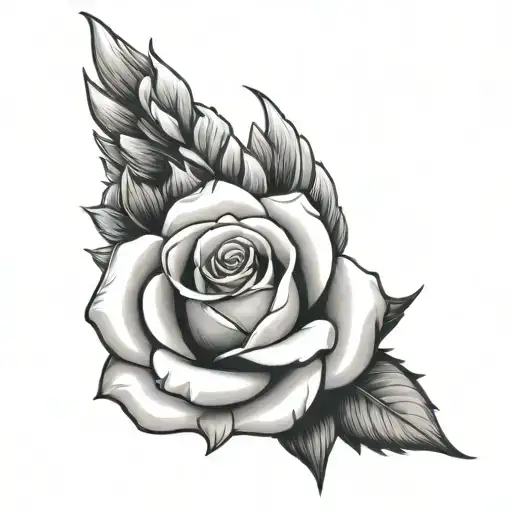single rose with angel wings  tattoo design idea