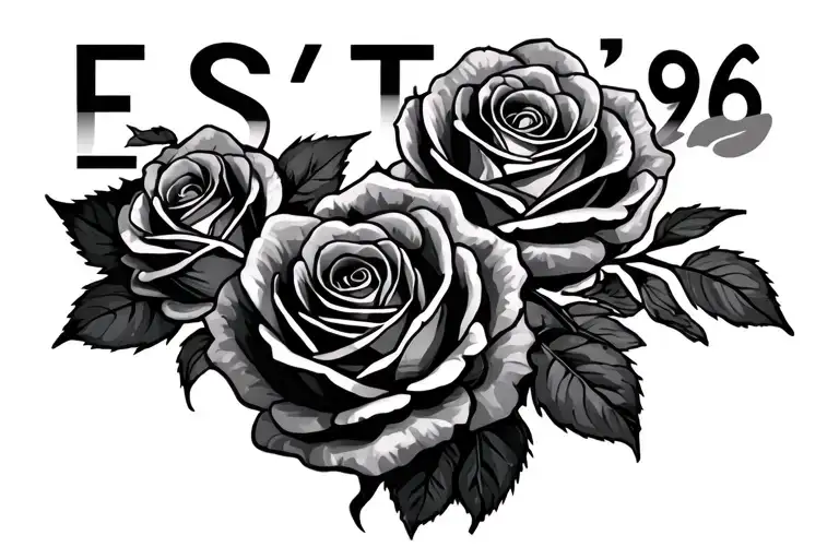 "Est '96" roses blooming tattoo design idea