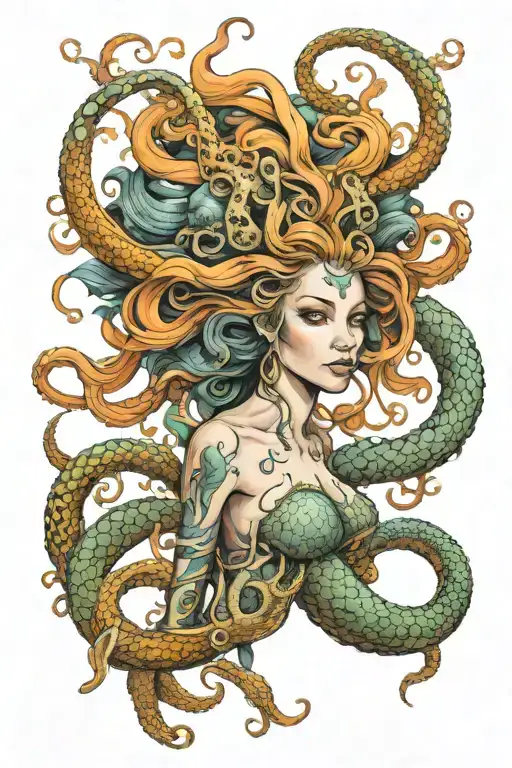 warrior mermaid and octopus tentacles tattoo design idea