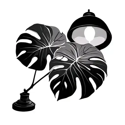 monstera leaf and a lamp tattoo design idea