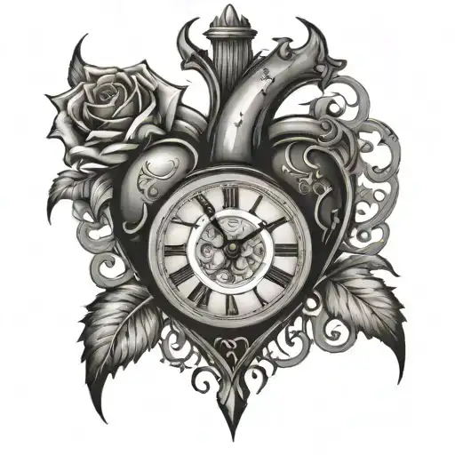 heart bleeding into hour clock tattoo design idea