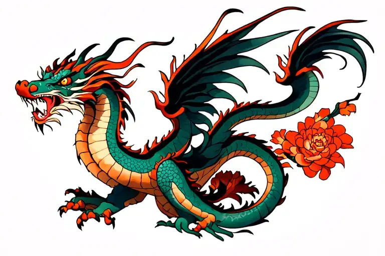 Dragon flying tattoo design idea