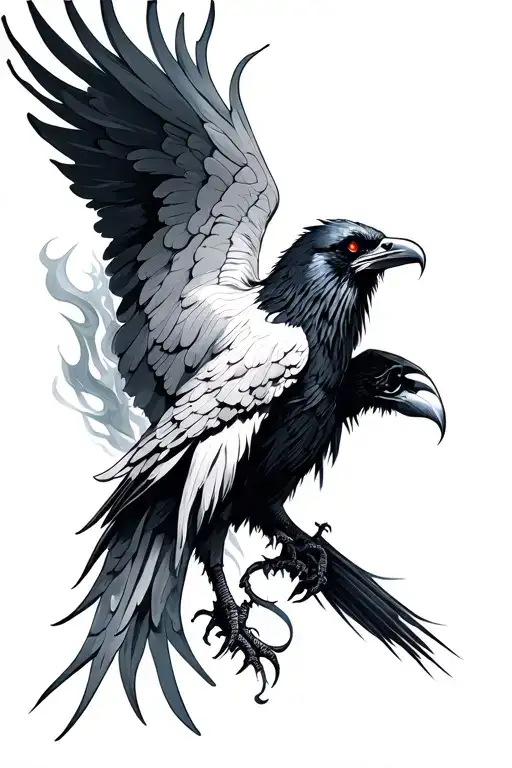 Norse raven angry ethereal flames tattoo design idea
