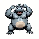 flexing cartoon hippopotamus tattoo design idea