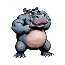 flexing cartoon hippopotamus tattoo design idea