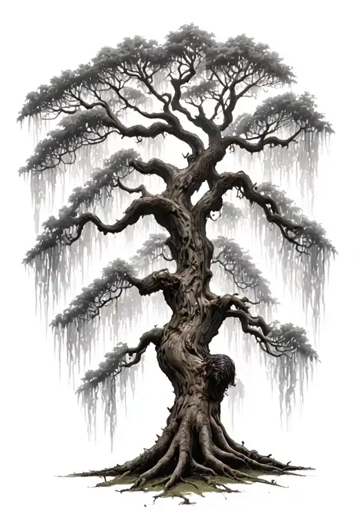 angel oak with Spanish moss tattoo design idea