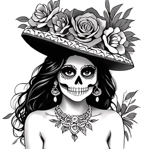 the catrina mexican woman tattoo design idea
