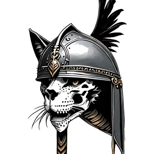 conquistador helmet on a jaguar skull  tattoo design idea