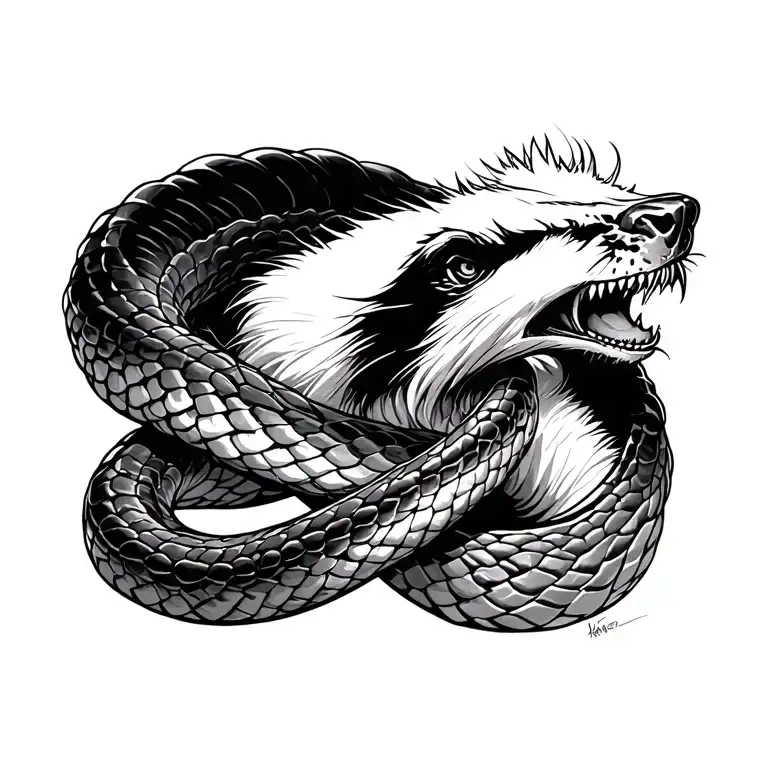 honey badger brutaly fighting a king cobra tattoo design idea