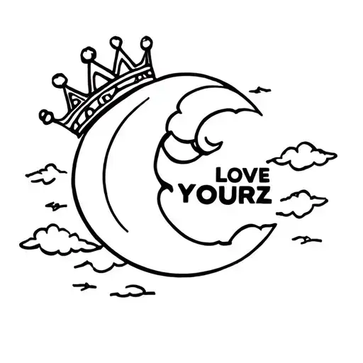 love yourz with crown, curvy silhouette with clouds, 21 savage dagger. sza moon phases, f feminine mouth of grills, tattoo design idea