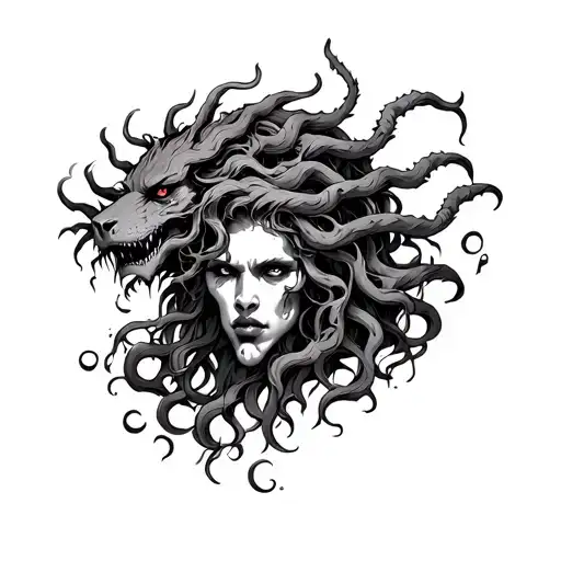 medusa next to cerberus tattoo design idea