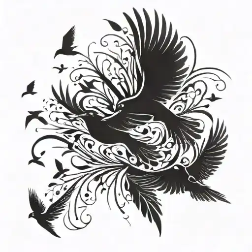 bird flock flying black birds tattoo design idea