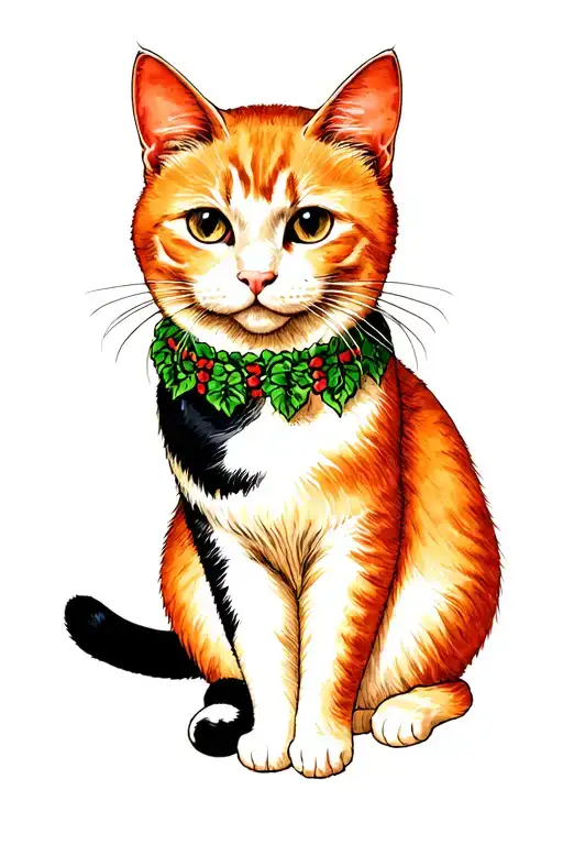 one ginger and white cat and one black cat sitting tattoo design idea