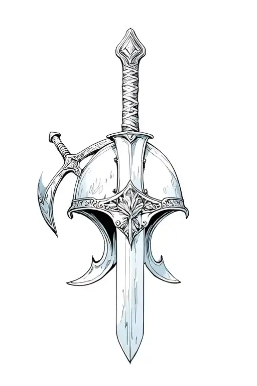 crusader sword leaning against the helmet tattoo design idea