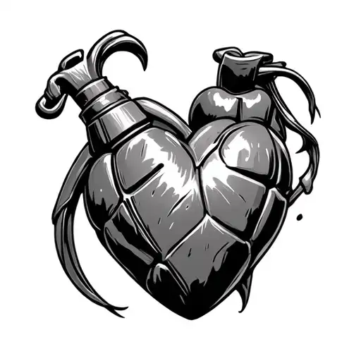 heart with grenade tattoo design idea