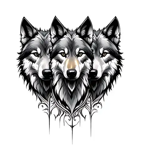 three wolves facing front tattoo design idea