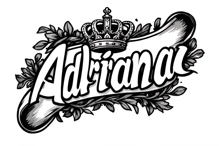 "Adriana" the name written across arm with a crown around the A and shading around tattoo design idea