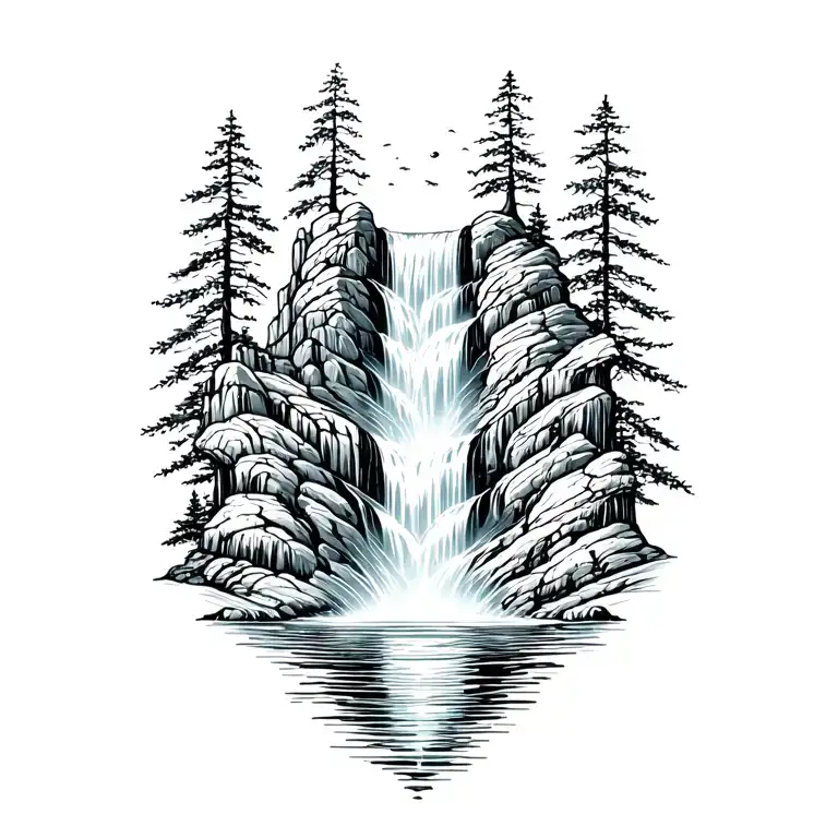 cascading waterfall scene  tattoo design idea