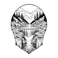 cascading waterfall scene  tattoo design idea