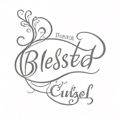 half sleeve with blessed in cursive bubble writing. tattoo design idea