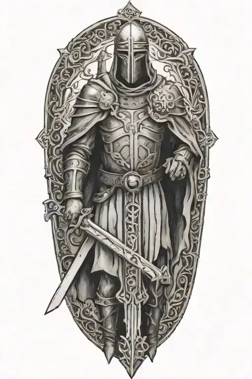 crusader man holding cross tattoo design idea