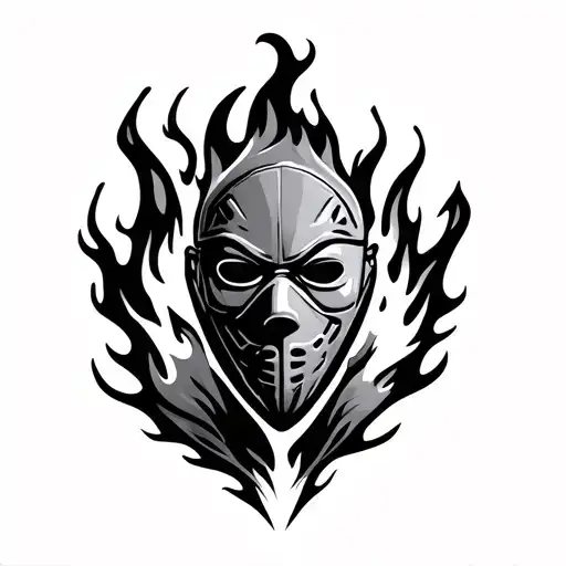 ski mask surrounded by fire tattoo design idea