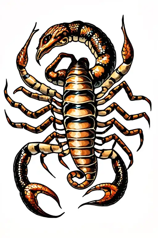 scorpion and snake wrapped tattoo design idea