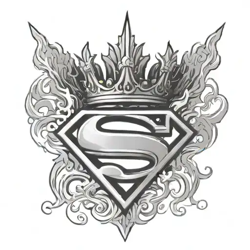 Superman symbol with crown on top and fire tattoo design idea