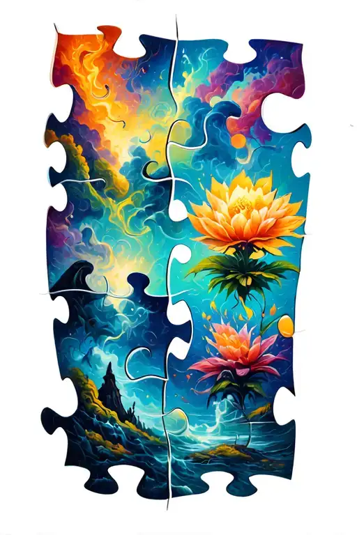 four elements puzzle pieces falling tattoo design idea