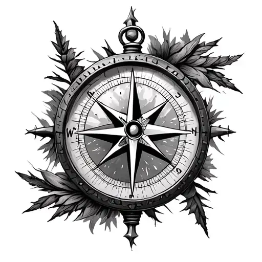 3D compass with forrest themed half sleeve tattoo design idea