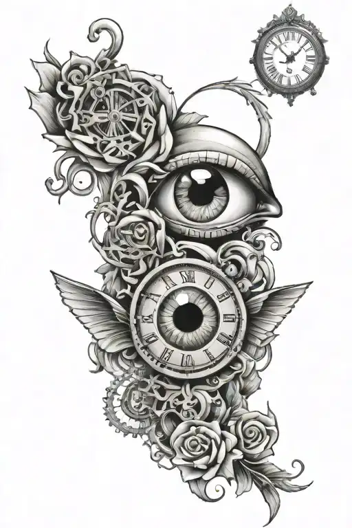 eyeball, supra and clock   tattoo design idea