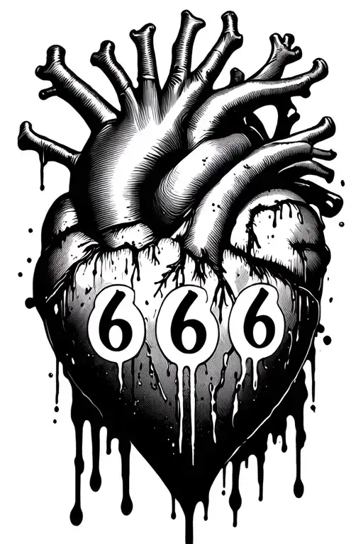 a heart of bloody with the number 666 sewn in the center tattoo design idea